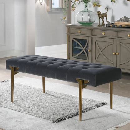 Aria - Upholstered Gold Accent Bench - Gray