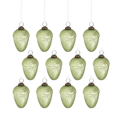 Tear Drop Ornament, Glass Decorative Hanging Christmas Tree Ornaments For Holiday Party Decorations (Set of 12) - Green