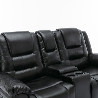 2 Seater Home Theater Recliner Manual Recliner Chair With A Storage Box And Two Cup Holders For Living Room - Black