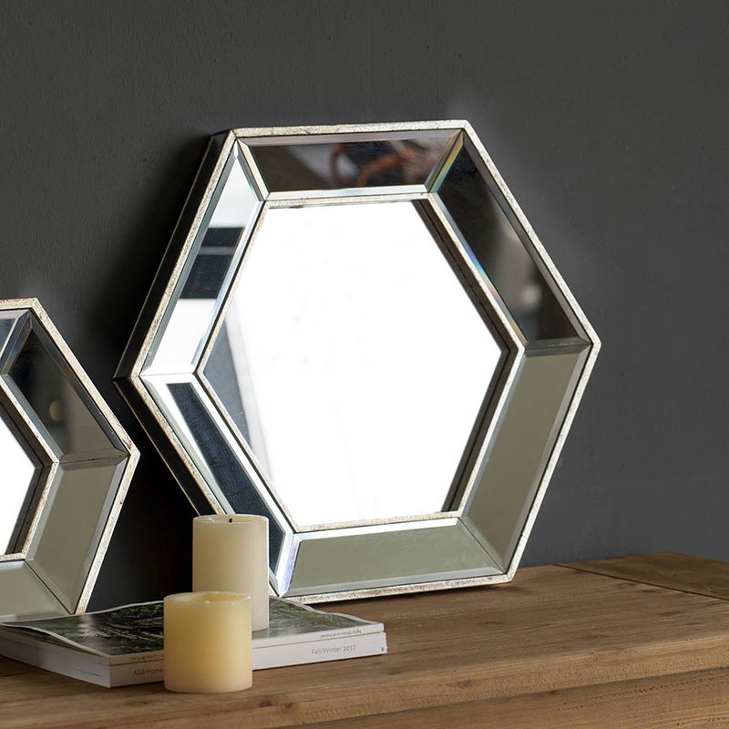 Hexagon Wall Mirror With Contemporary Glass Design, Home Decor Accent Mirror For Living Room, Entryway, Bedroom - Silver