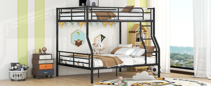 Full Long Over Queen Metal Bunk Bed - Black
