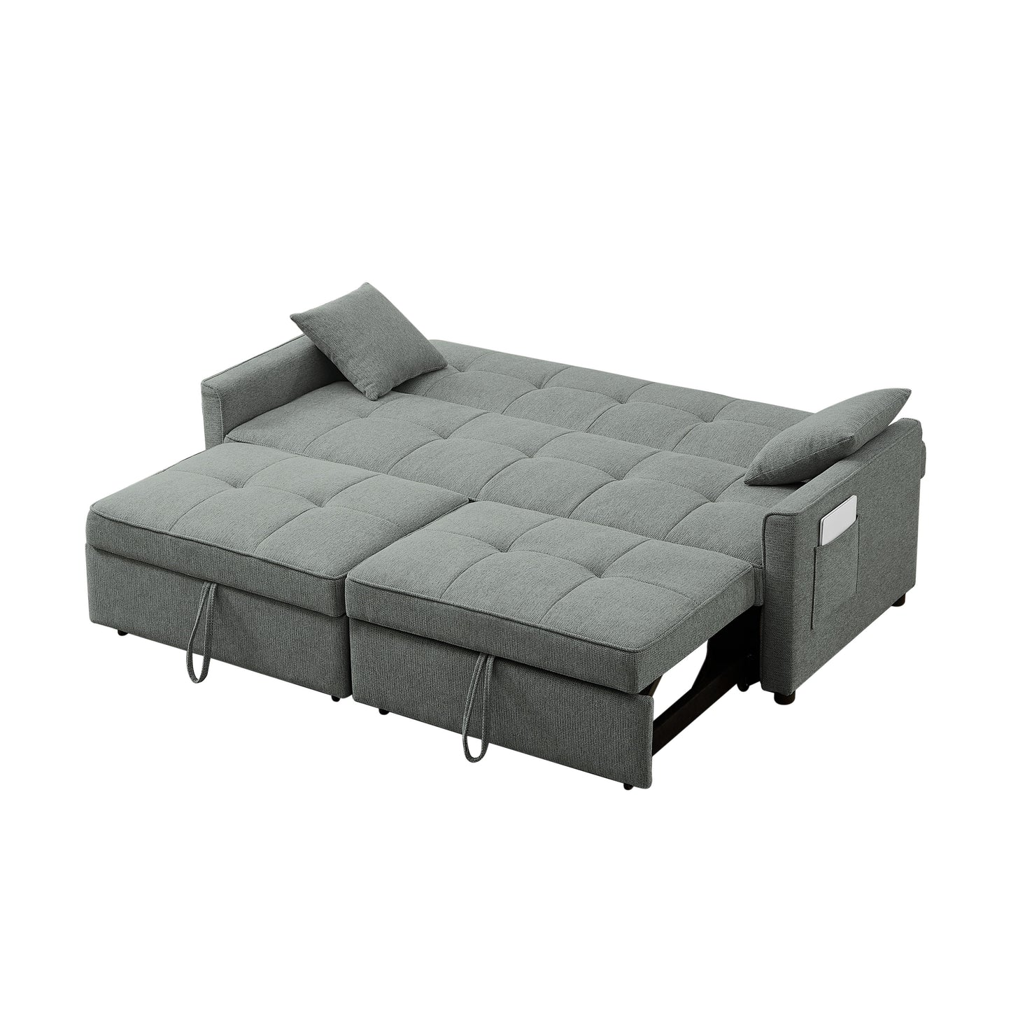 3 In 1 Convertible Sleeper Sofa Bed, Modern Fabric Loveseat Futon Sofa Couch Pullout Bed, Small Love Seat Lounge Sofa Reclining Backrest, Pillows, Pockets, Home Furniture For Living Room - Gray