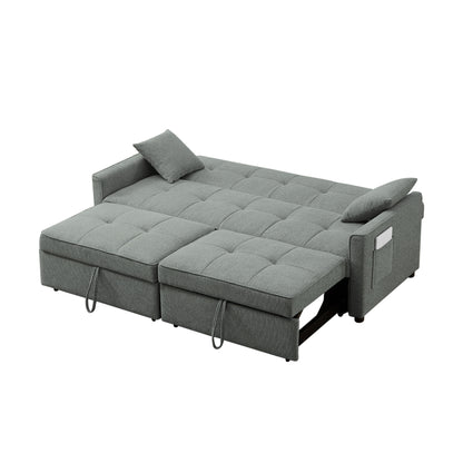 3 In 1 Convertible Sleeper Sofa Bed, Modern Fabric Loveseat Futon Sofa Couch Pullout Bed, Small Love Seat Lounge Sofa Reclining Backrest, Pillows, Pockets, Home Furniture For Living Room - Gray