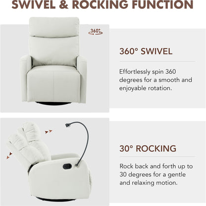 Rocking Recliner Chair, 360 Degree Swivel Nursery Rocking Chair, Glider Chair, Modern Small Rocking Swivel Recliner Chair For Bedroom, Living Room Chair Home Theater Seat, Phone Holder - Light Gray