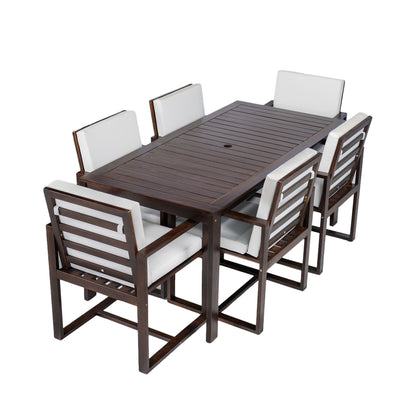 Patio Dining Set Outdoor Dining Table And Chair Set With And Removable Cushions For Patio, Backyard, Garden - Dark Brown