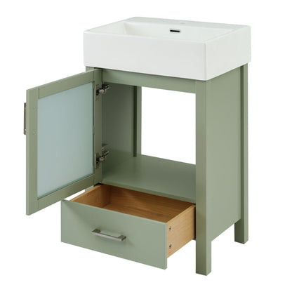 Bathroom Vanity With Ceramic Sink And Ample Storage, Ideal For Small Bathrooms - Green