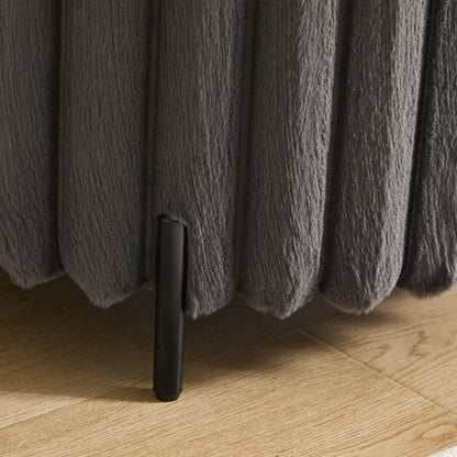 Upholstered Round Pouf Ottoman Foot Rest With Black Metal Legs - Charcoal