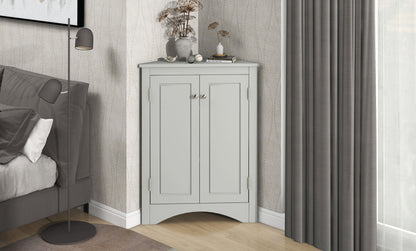 Triangle Bathroom Storage Cabinet With Adjustable Shelves, Freestanding Floor Cabinet For Home Kitchen - Gray