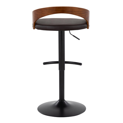 Grotto - Contemporary Adjustable Barstool With Swivel With Rounded T Footrest (Set of 2) - Black / Walnut / Brown