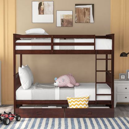 Twin Over Twin Bunk Bed With Ladders And 2 Storage Drawers - Espresso