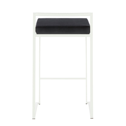 Fuji - Contemporary Stackable Counter Stool (Set of 2) - White / Black - Velvet