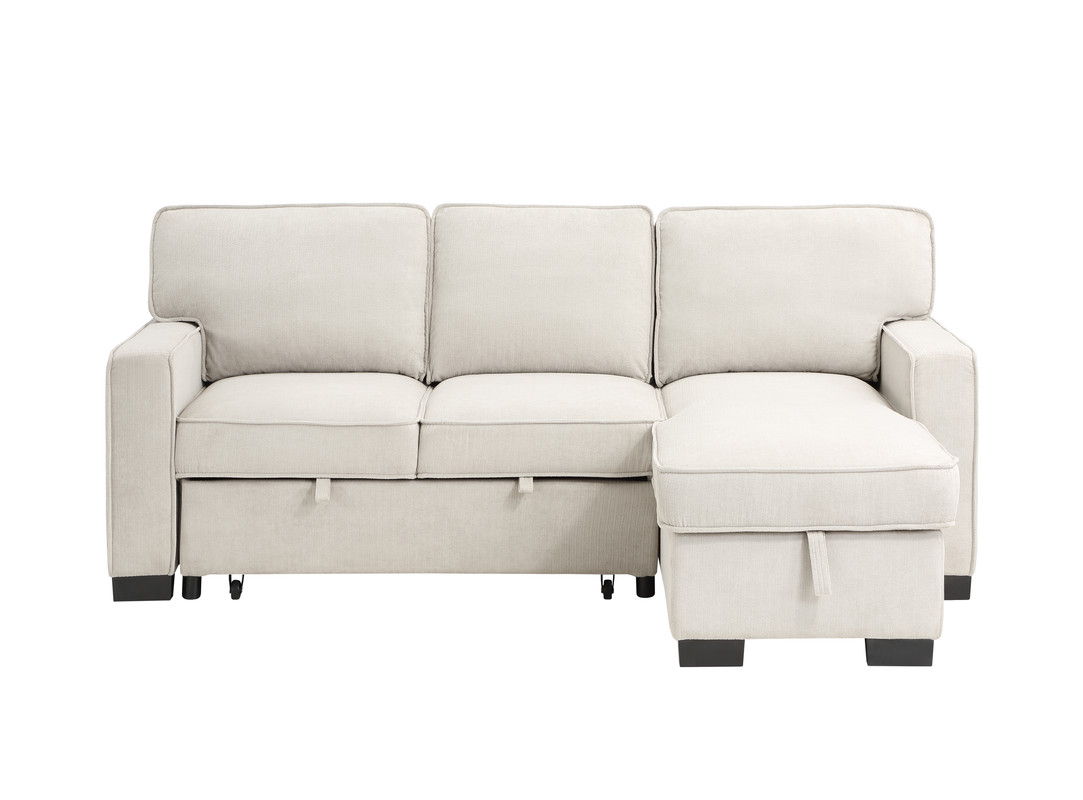 Estelle - Fabric Reversible Sleeper Sectional With Storage Chaise Drop-Down Table 2 Cup Holders And 2 USB Ports - Beige
