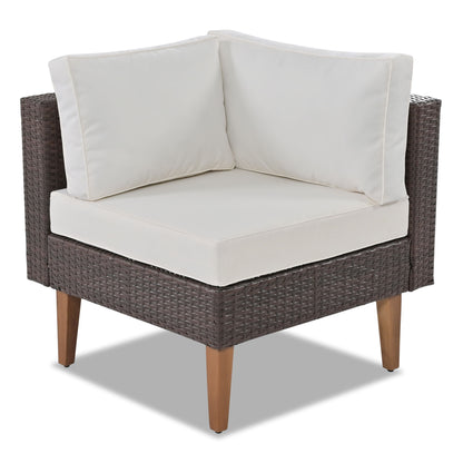 4 Pieces Outdoor Wicker Sofa Set, Patio Furniture With Colorful Pillows, L - Shape Sofa Set - Beige / Brown