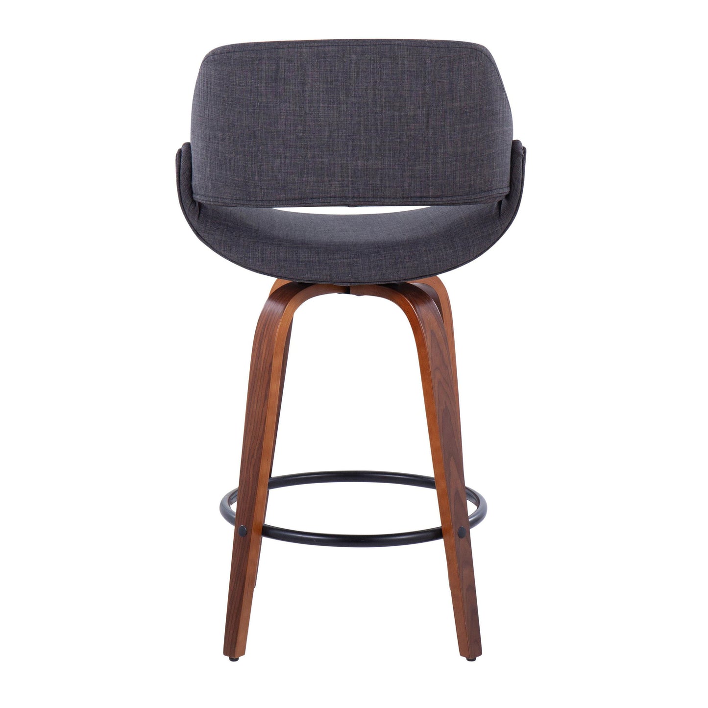 Fabrico - Mid-Century Modern Fixed Height Counter Stool & Round Footrest (Set of 2) - Walnut / Charcoal