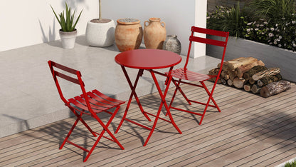 3 Piece Patio Bistro Set Of Foldable Round Table And Chairs - Red