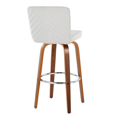 Henry - Contemporary Fixed Height Barstool With Swivel With Round Footrest (Set of 2) - Walnut / White
