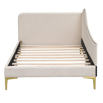 Twin Size Upholstered Daybed With Headboard And Armrest - Beige
