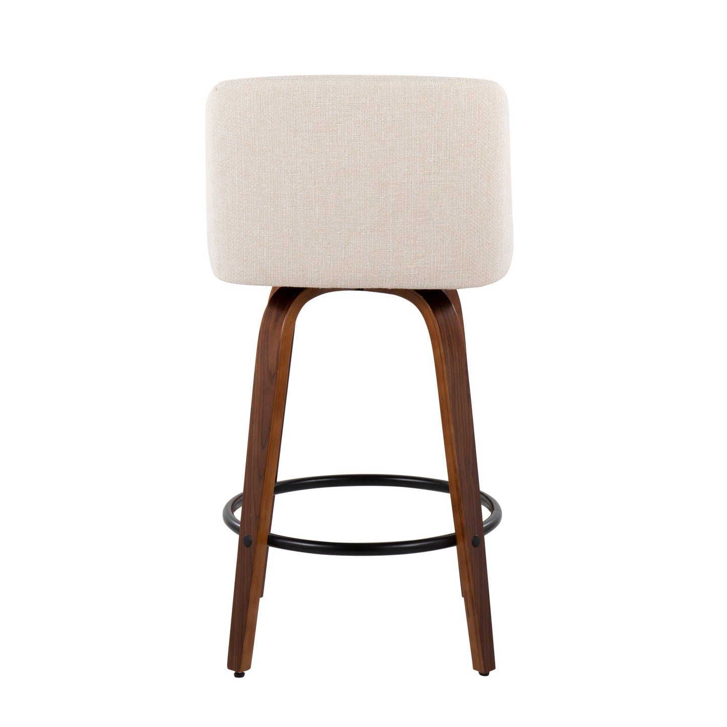 Toriano - Mid-Century Modern Fixed Height Counter Stool & Round Footrest (Set of 2) - Walnut / Cream
