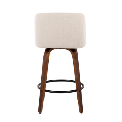Toriano - Mid-Century Modern Fixed Height Counter Stool & Round Footrest (Set of 2) - Walnut / Cream
