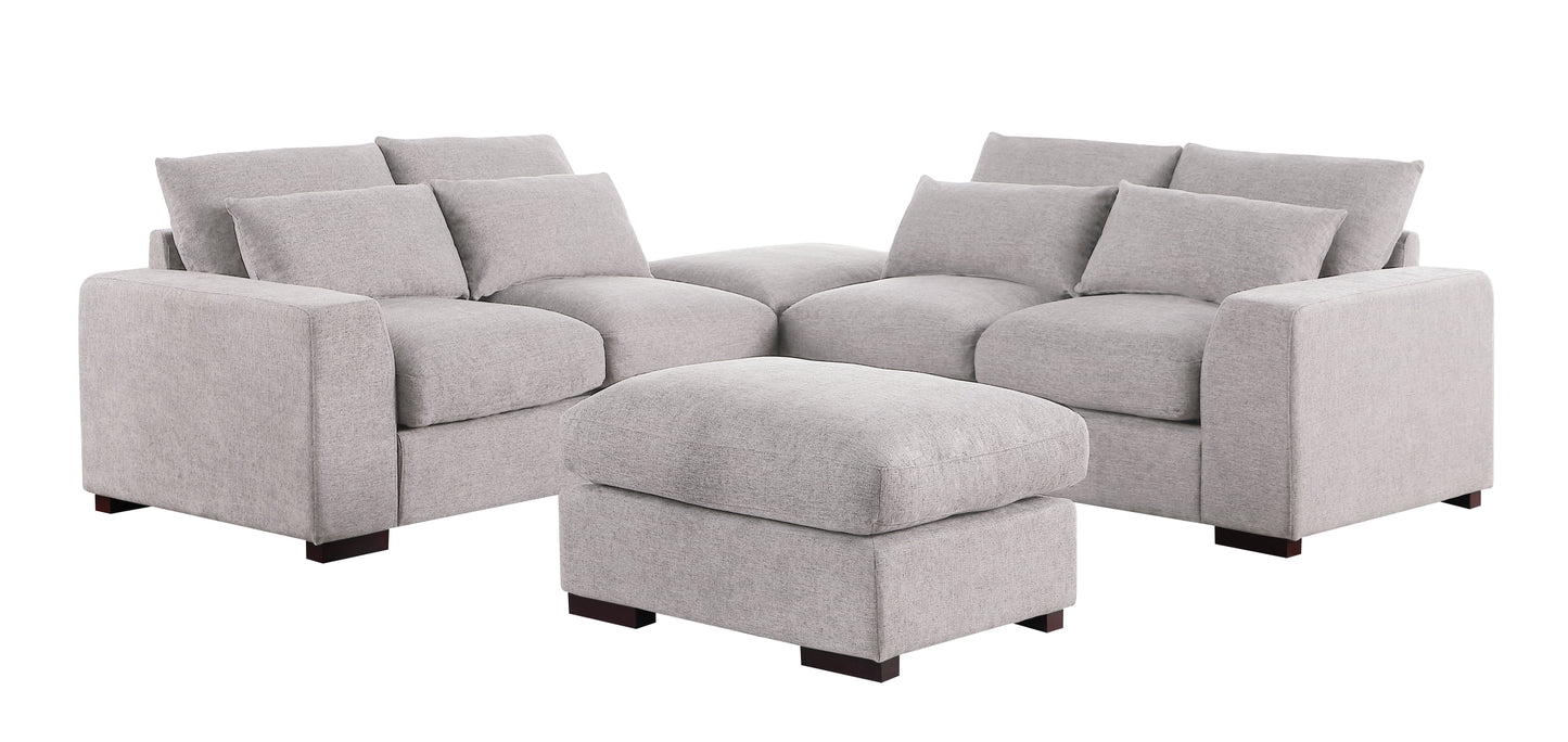 Tatman - Linen Blend Sectional With 2 Ottomans - Light Gray