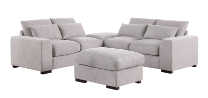 Tatman - Linen Blend Sectional With 2 Ottomans - Light Gray