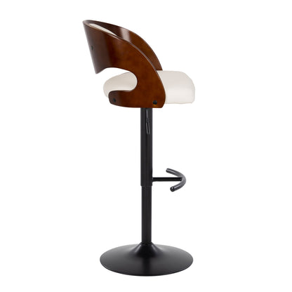 Pino - Mid-Century Modern Adjustable Barstool With Swivel With Rounded T Footrest (Set of 2) - Black / Cherry / White