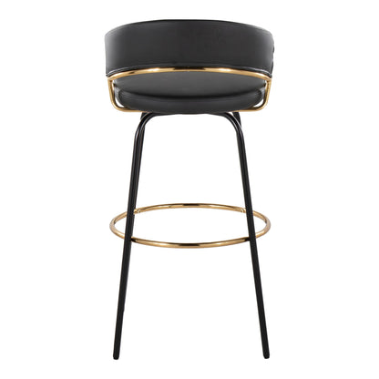 Jie - Fixed Height Contemporary Barstool With Swivel With Round Footrest (Set of 2) - Gold / Black / Gold