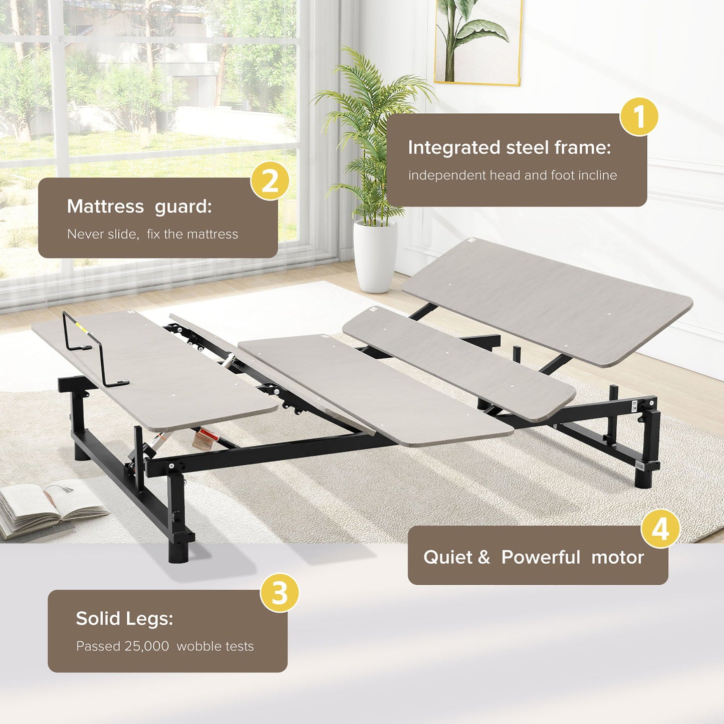 Electric Ergonomic Adjustable Bed Base Queen Size With Wireless Remote Control - Gray