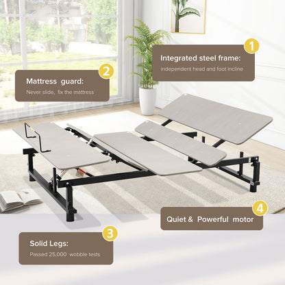 Electric Ergonomic Adjustable Bed Base Queen Size With Wireless Remote Control - Gray