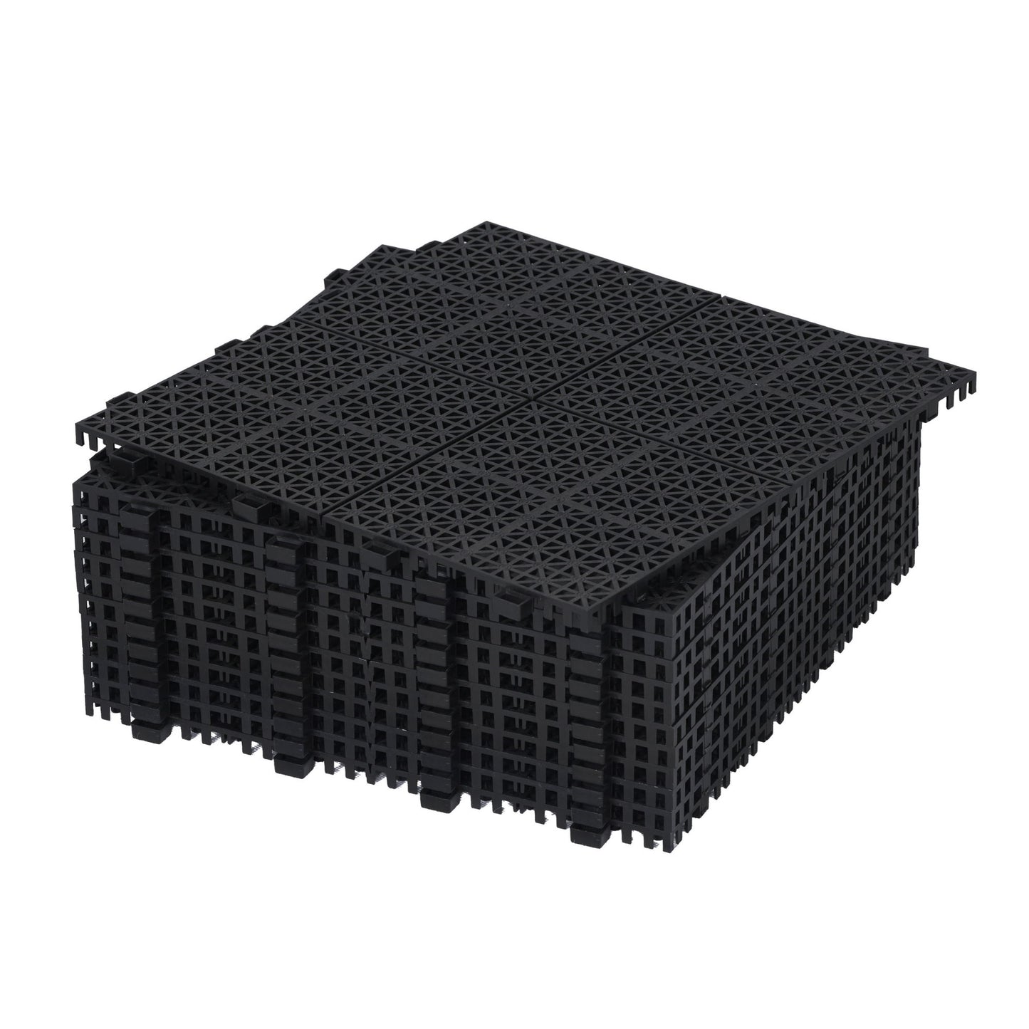 Interlocking Deck Tiles Plastic Waterproof Outdoor All Weather Anti-Slip Bathroom Shower Balcony Porch Strong Weight Capacity Upto 6613 Lbs, Rosette Pattern Pack Of 12 - Black
