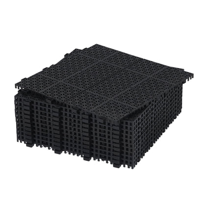 Interlocking Deck Tiles Plastic Waterproof Outdoor All Weather Anti-Slip Bathroom Shower Balcony Porch Strong Weight Capacity Upto 6613 Lbs, Rosette Pattern Pack Of 12 - Black
