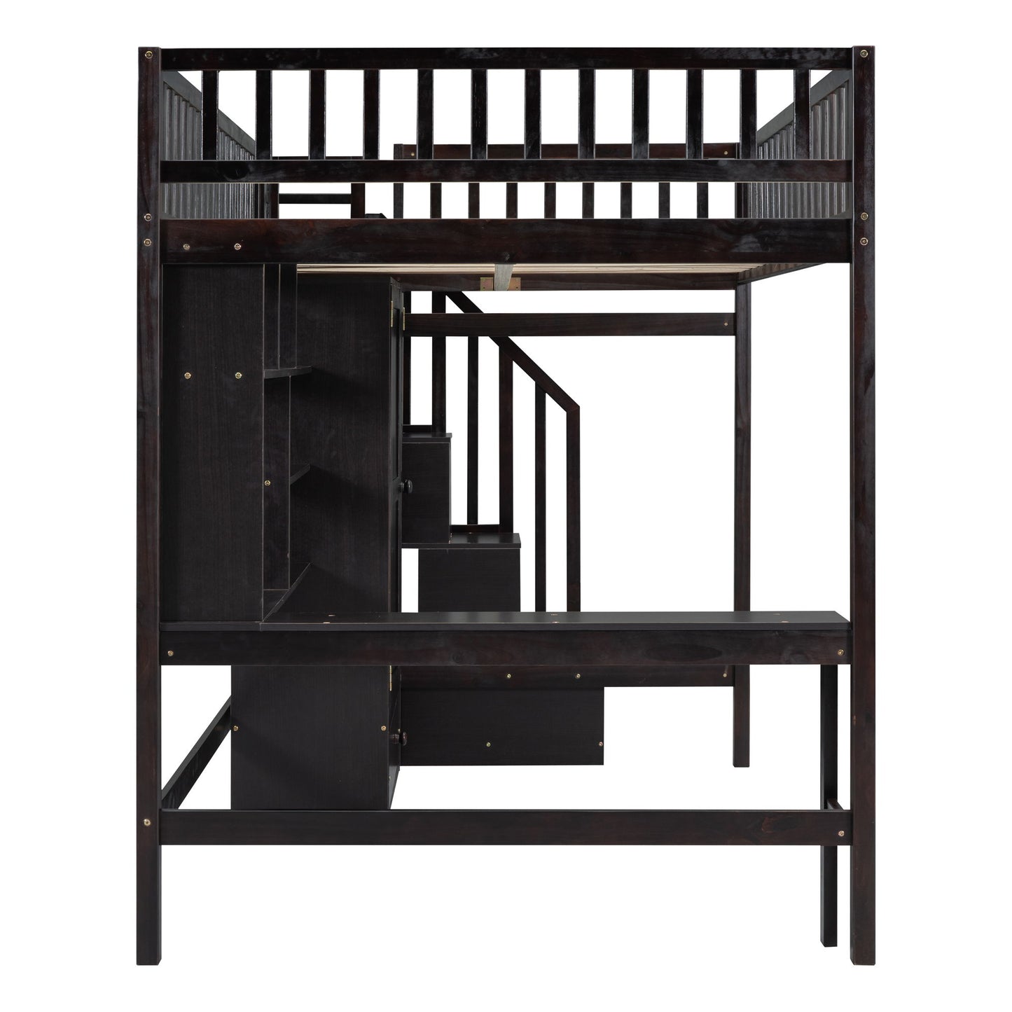 Full Size Loft Bed With Bookshelf, Drawers, Desk, And Wardrobe - Espresso