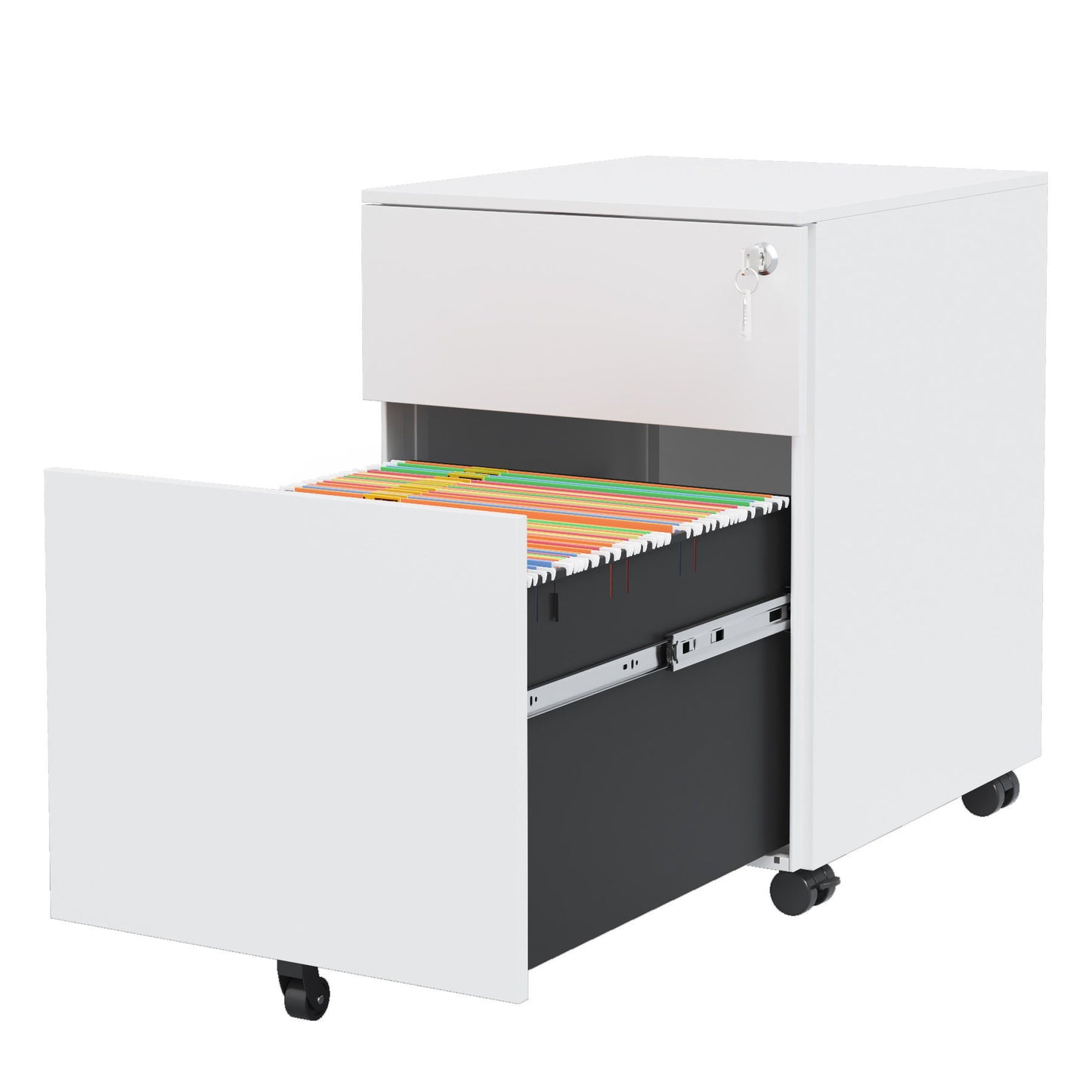 2 Drawer Mobile File Cabinet With Lock Steel File Cabinet For Legal / Letter / A4 / F4 Size / Home / Office Design - White