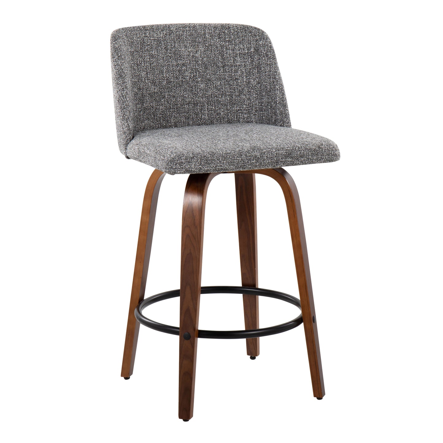 Toriano - Mid-Century Modern Fixed-Height Counter Stool With Round Footrest (Set of 2) - Walnut / Gray