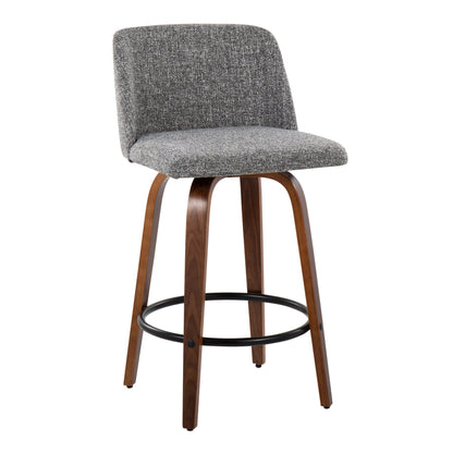 Toriano - Mid-Century Modern Fixed-Height Counter Stool With Round Footrest (Set of 2) - Walnut / Gray