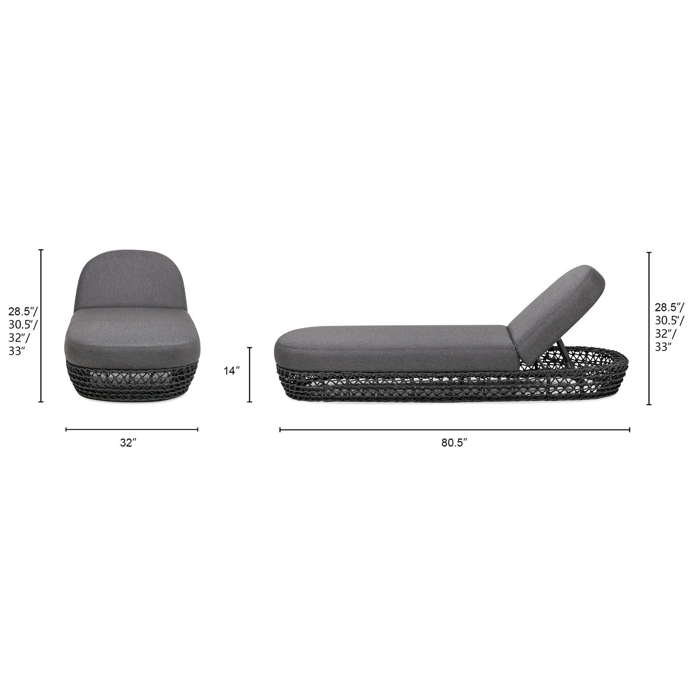 Willow - Sunbrella Upholstered Patio Lounger - Graphite Gray / Black