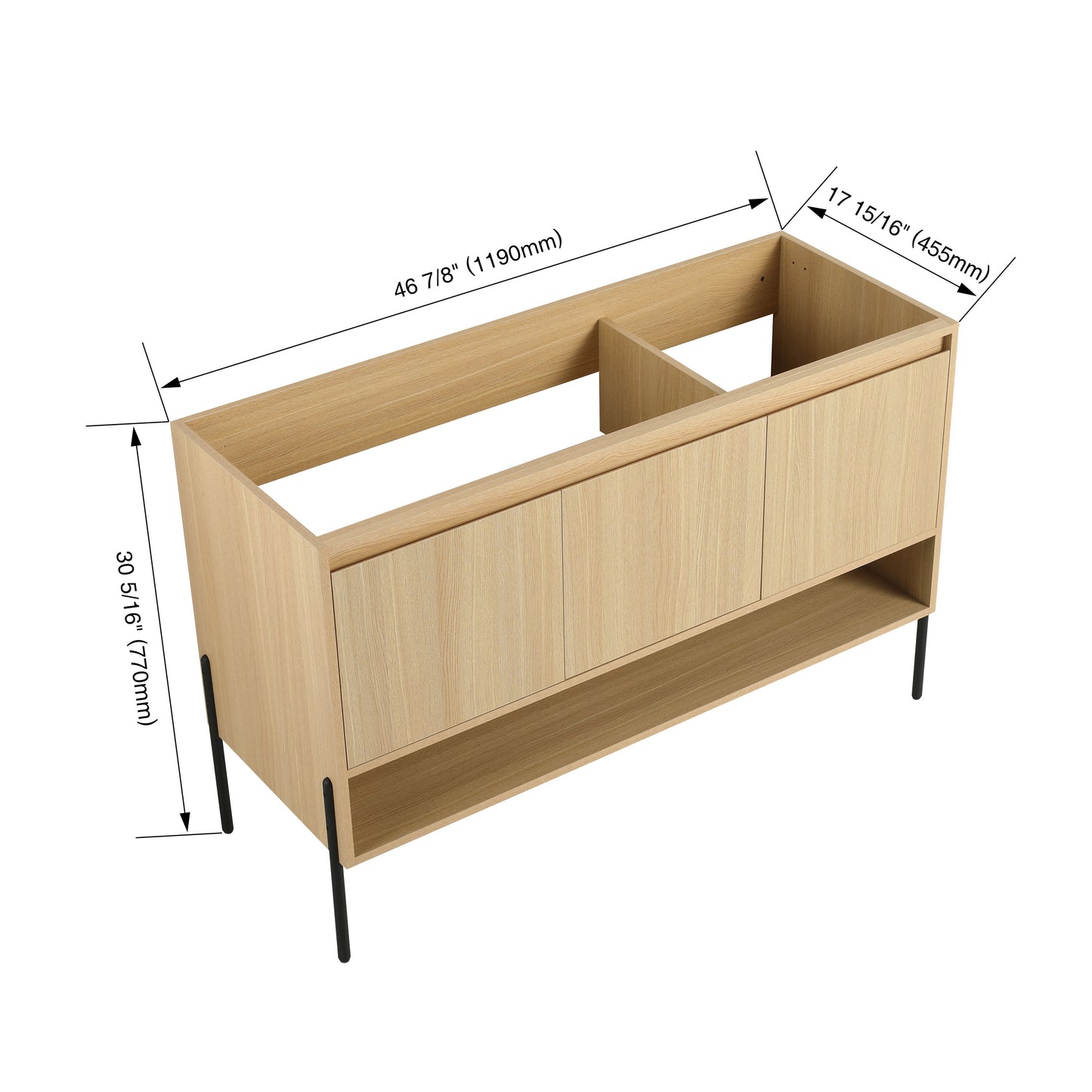 Minimalist 48" Freestanding Bathroom Vanity With 3 Soft Close Cabinet Doors - Oak