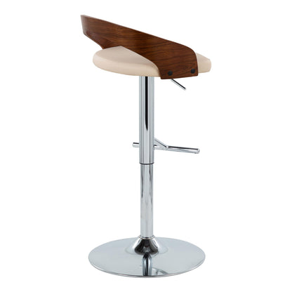 Grotto - Mid-Century Modern Adjustable Height Barstool With Swivel With Straight T Footrest (Set of 2) - Chrome / Walnut / Cream