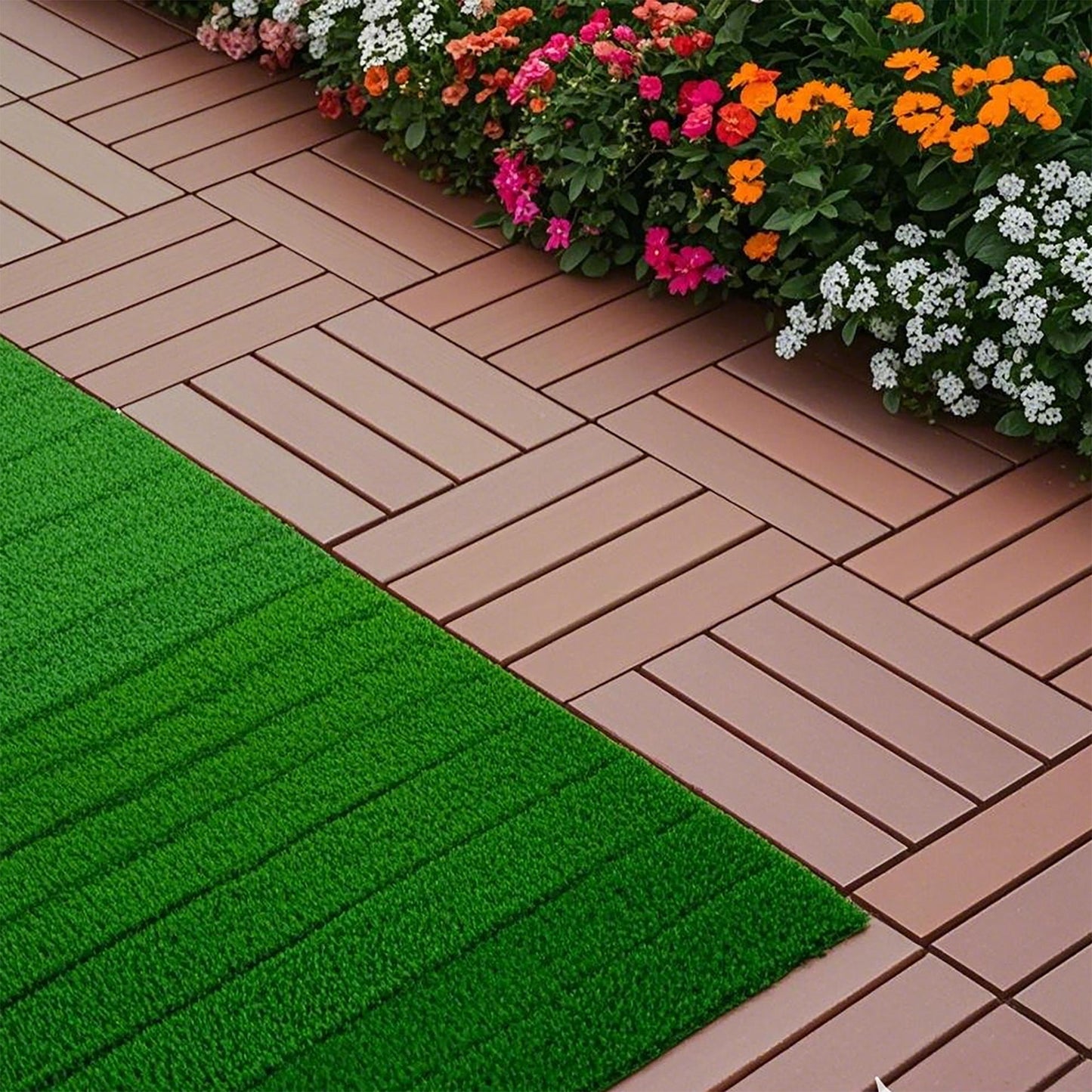 Interlocking Deck Tiles, 44 Pack Patio Deck Tiles, XSquare Waterproof Outdoor All Weather Use, Outdoor And Indoor Patio Decking Tiles For Poolside Balcony Backyard - Brown