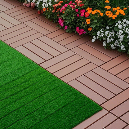 Interlocking Deck Tiles, 44 Pack Patio Deck Tiles, XSquare Waterproof Outdoor All Weather Use, Outdoor And Indoor Patio Decking Tiles For Poolside Balcony Backyard - Brown