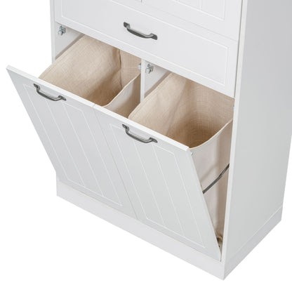 Modern Bathroom Storage Cabinet With 2 Laundry Baskets, 1 Drawer, Adjustable Shelf - White
