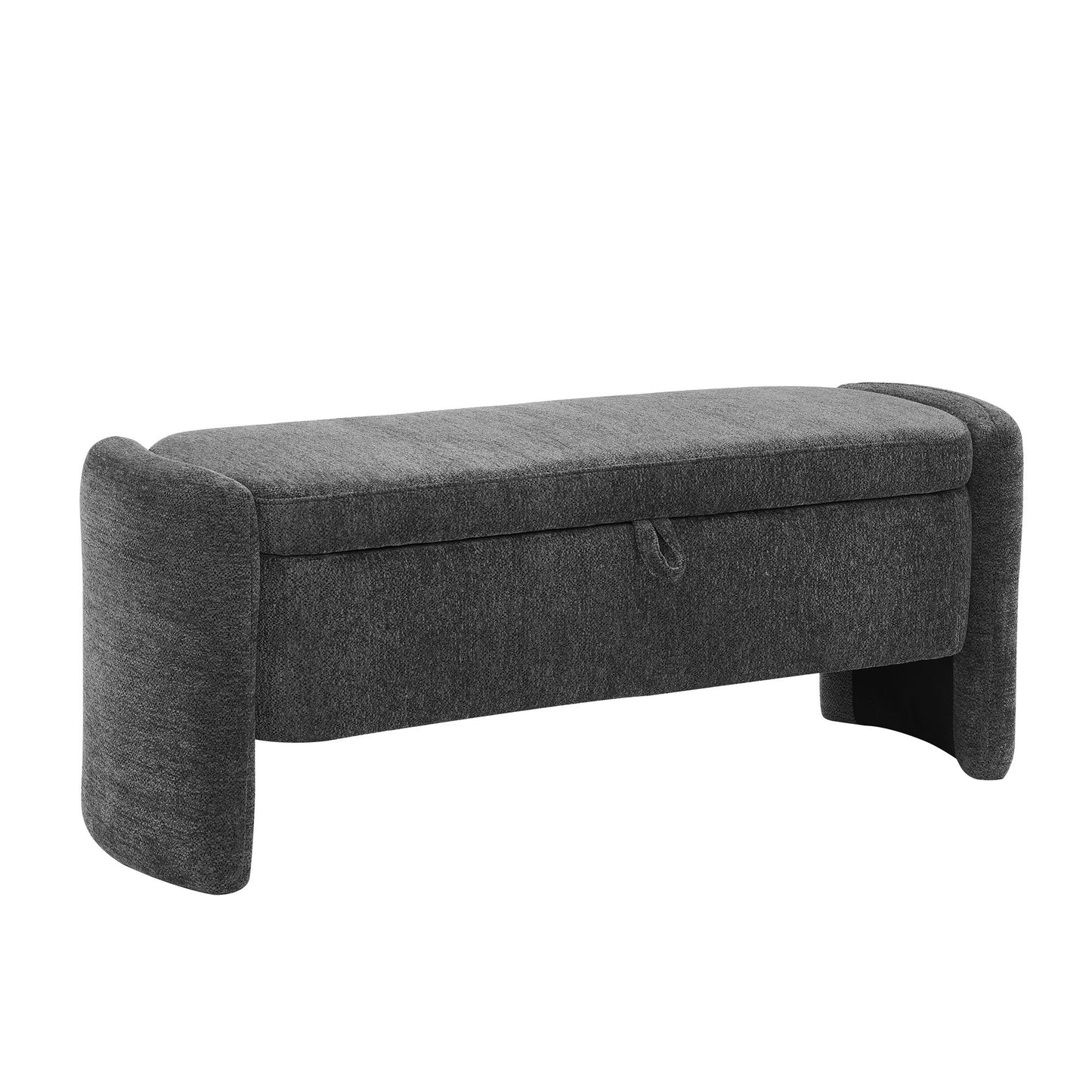 Ottoman Oval Storage Bench Chenille Bench With Large Storage Space For The Living Room, Entryway And Bedroom - Gray