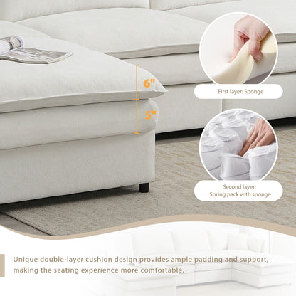 Chenille Modular Sectional Sofa, U Shaped Cloud Couch Set With Double Cushions, 6 Seat Sleeper Sofa Bed With Ottomans, Oversized Indoor Furniture - Cream