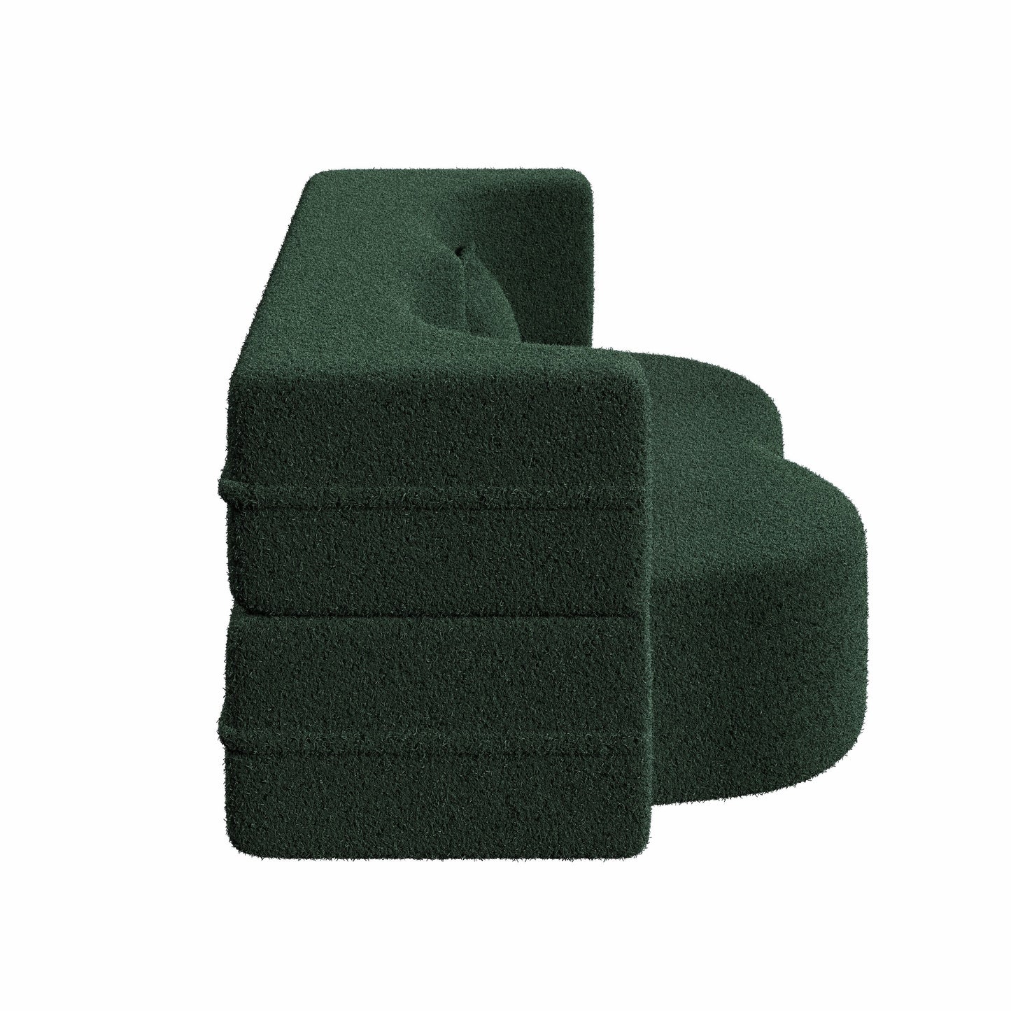 Modern Floor Sofa With 2 Pillows, Convertible Teddy Fabric Foam Filled Sleeper Sofa Bed, Full Size Folding Mattress For Living Room Guest Bed, Playroom, No Assembly Required - Green