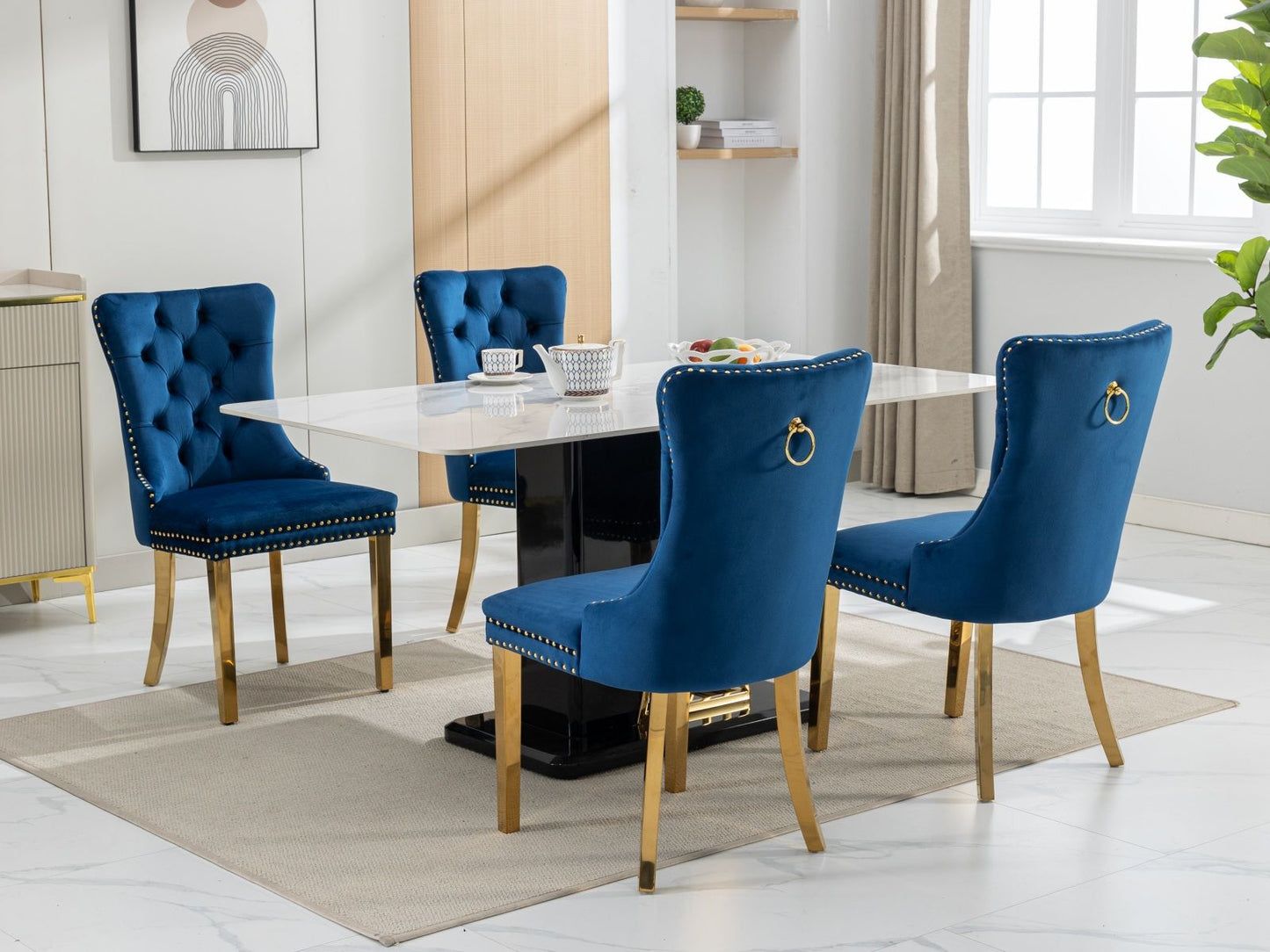 Nikki - Modern, High-End Tufted Solid Wood Contemporary Velvet Upholstered Dining Chair With Golden Stainless Steel Plating Legs, Nailhead Trim (Set of 2) - Blue / Gold