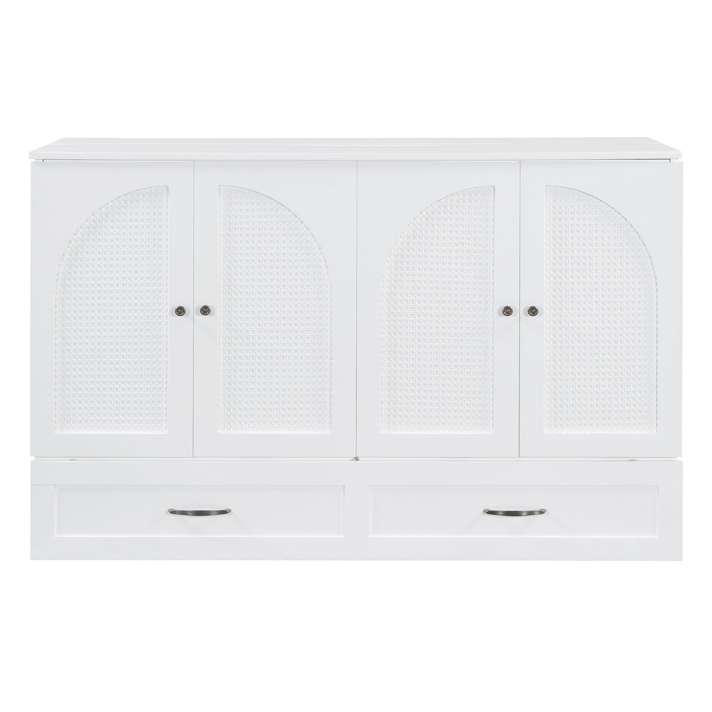 Queen Size Murphy Bed With Large Drawers - White