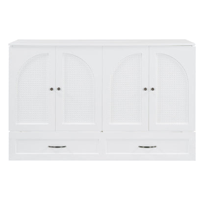 Queen Size Murphy Bed With Large Drawers - White