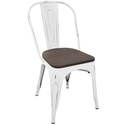 Oregon - Industrial / Farmhouse Stackable Dining Chair (Set of 2) - Vintage White / Espresso