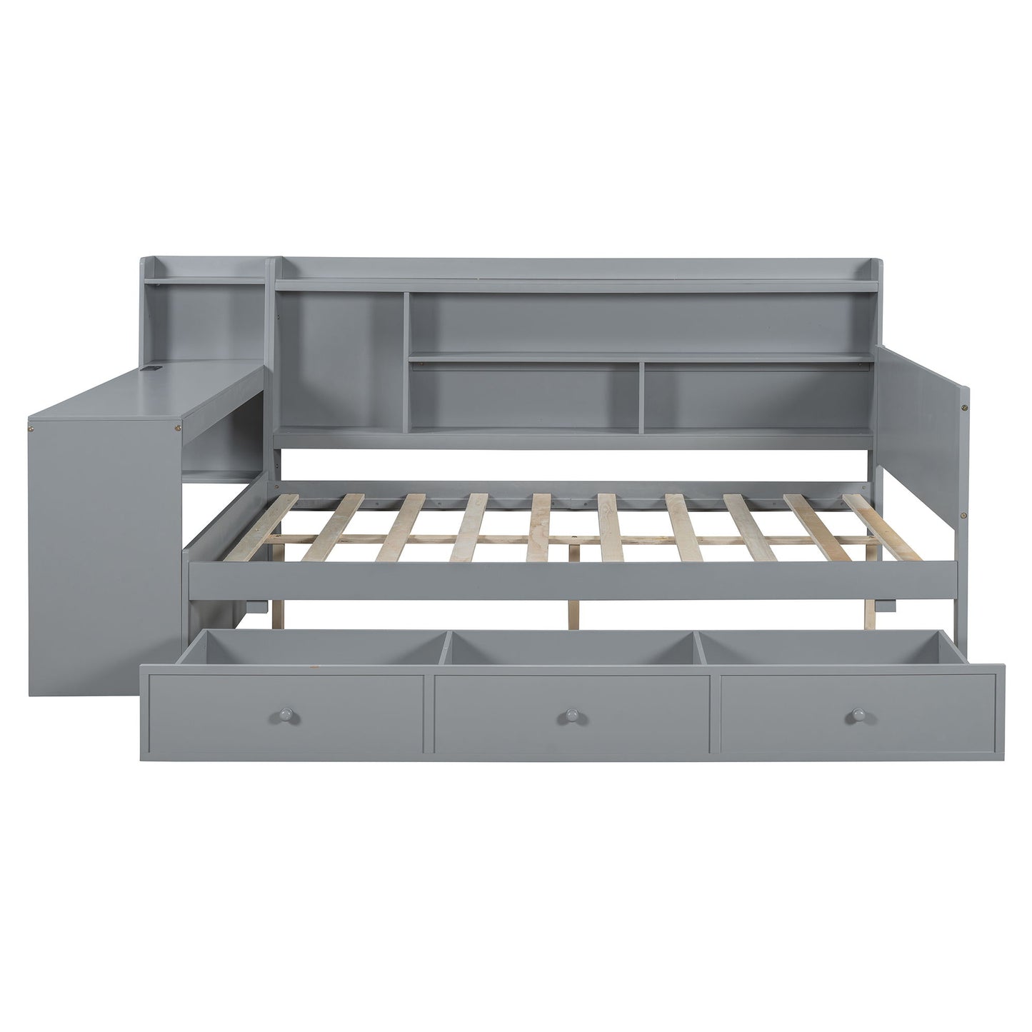 Full Size Daybed With 3 Drawers USB Ports And Desk - Gray