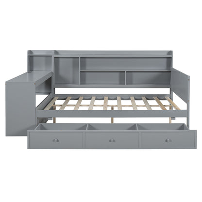 Full Size Daybed With 3 Drawers USB Ports And Desk - Gray